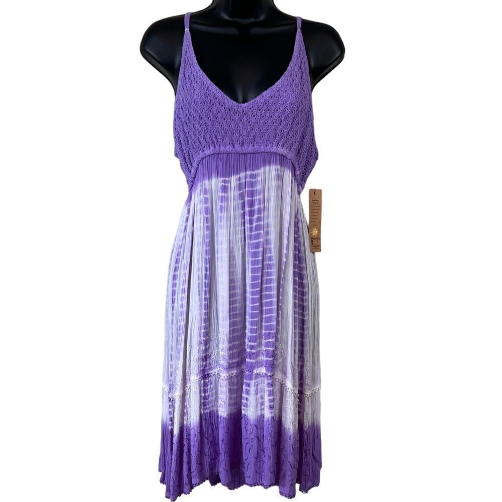 Raya Sun Crepe Crochet Bust Tie Dye Spaghetti Dress Cover Up